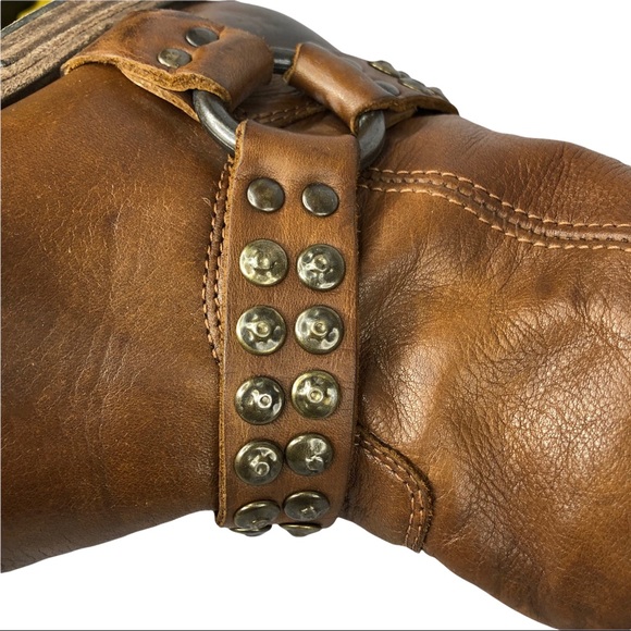 FRYE Phillip Studded Harness Tall Boot Soft Brown, Size 8 - Picture 8 of 16
